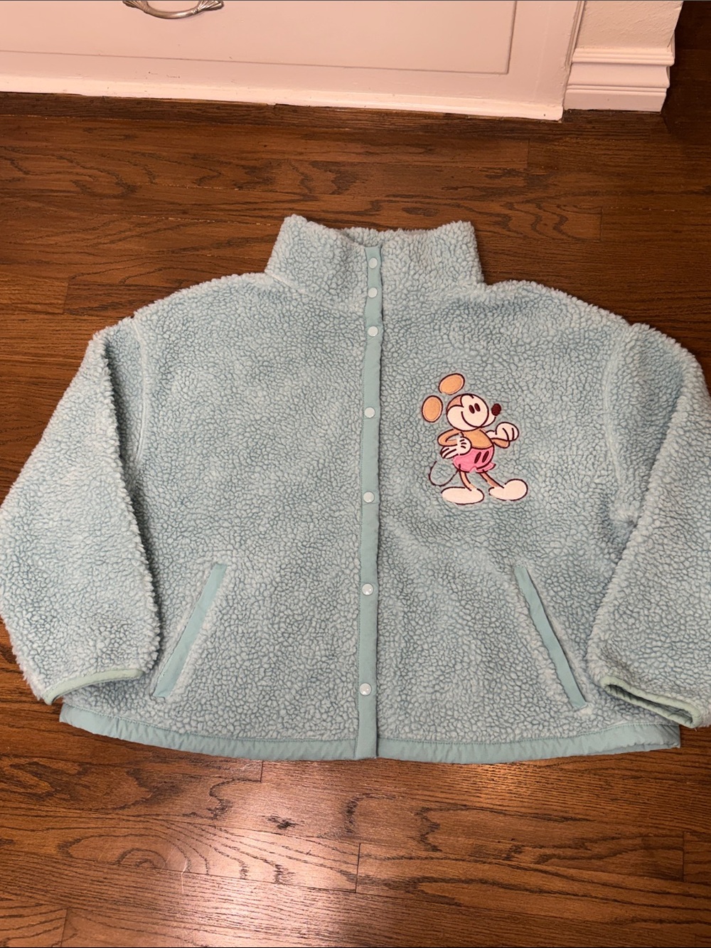Disney Light Blue Sherpa Puffer Jacket with Mickey Patch